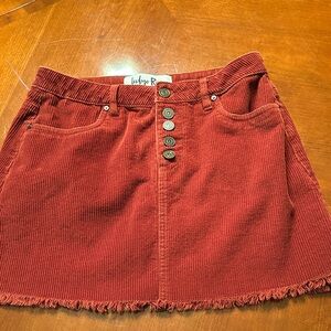 Indigo Rein Rust Red Corduroy Button Mini Skirt